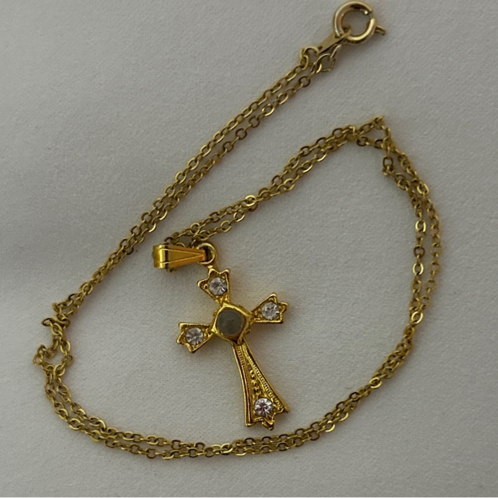 4 For $10- Source Unknown Gold Cross Necklace with Crystal Details